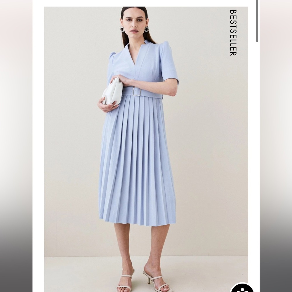 Petite Tailored Structured Pale Blue Crepe Forever Pleat Midi Dress size 8